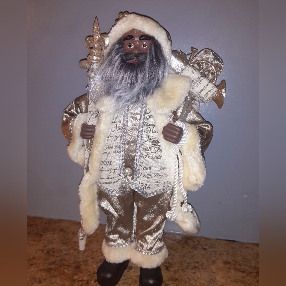 African American/Black Santa Claus Velveteen Gold & Cream Royal Robe